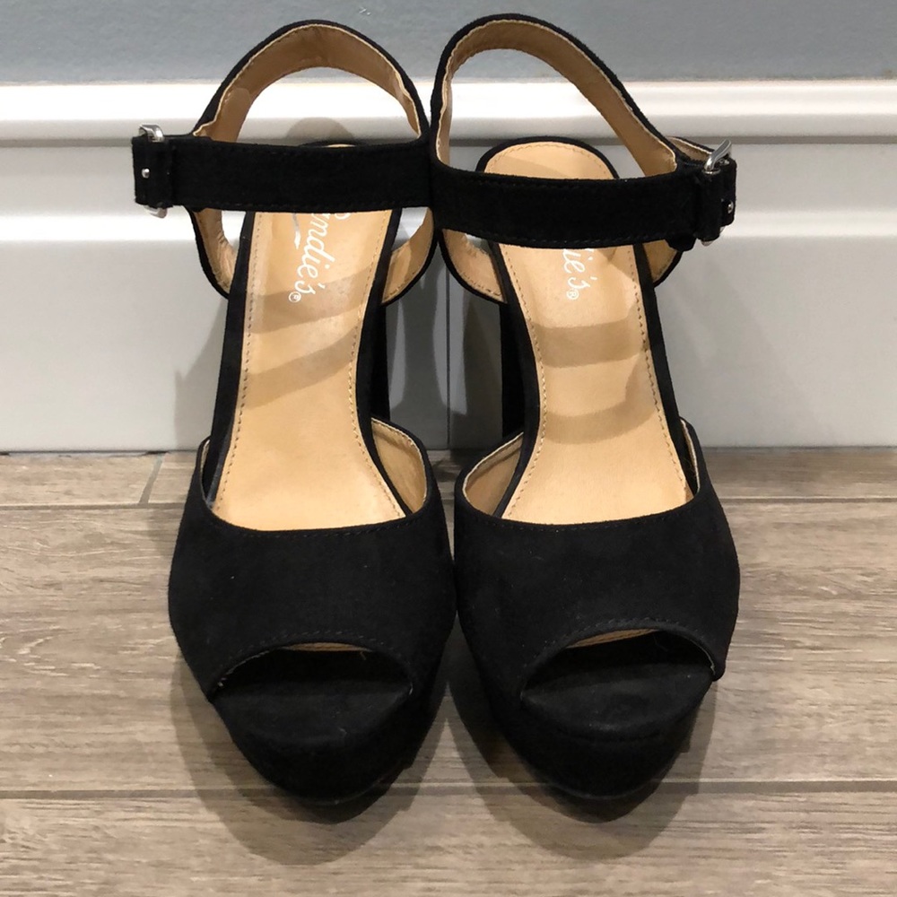 Black suede chunky platform sandal